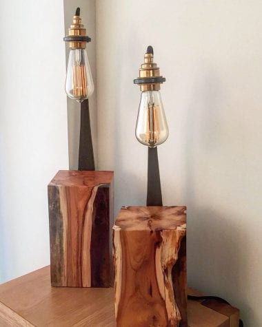 Yew, Lamp, Wood Work, Edison Bulb, Wrought Iron, Brass, Resin, Swann Forge, Blacksmith,